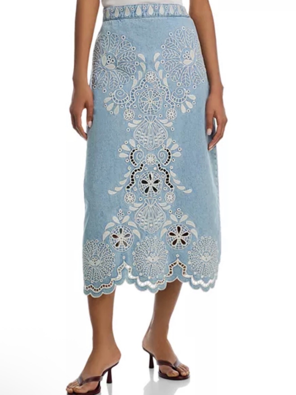 Farm Rio Richelieux Denim Midi Skirt 26 NWT